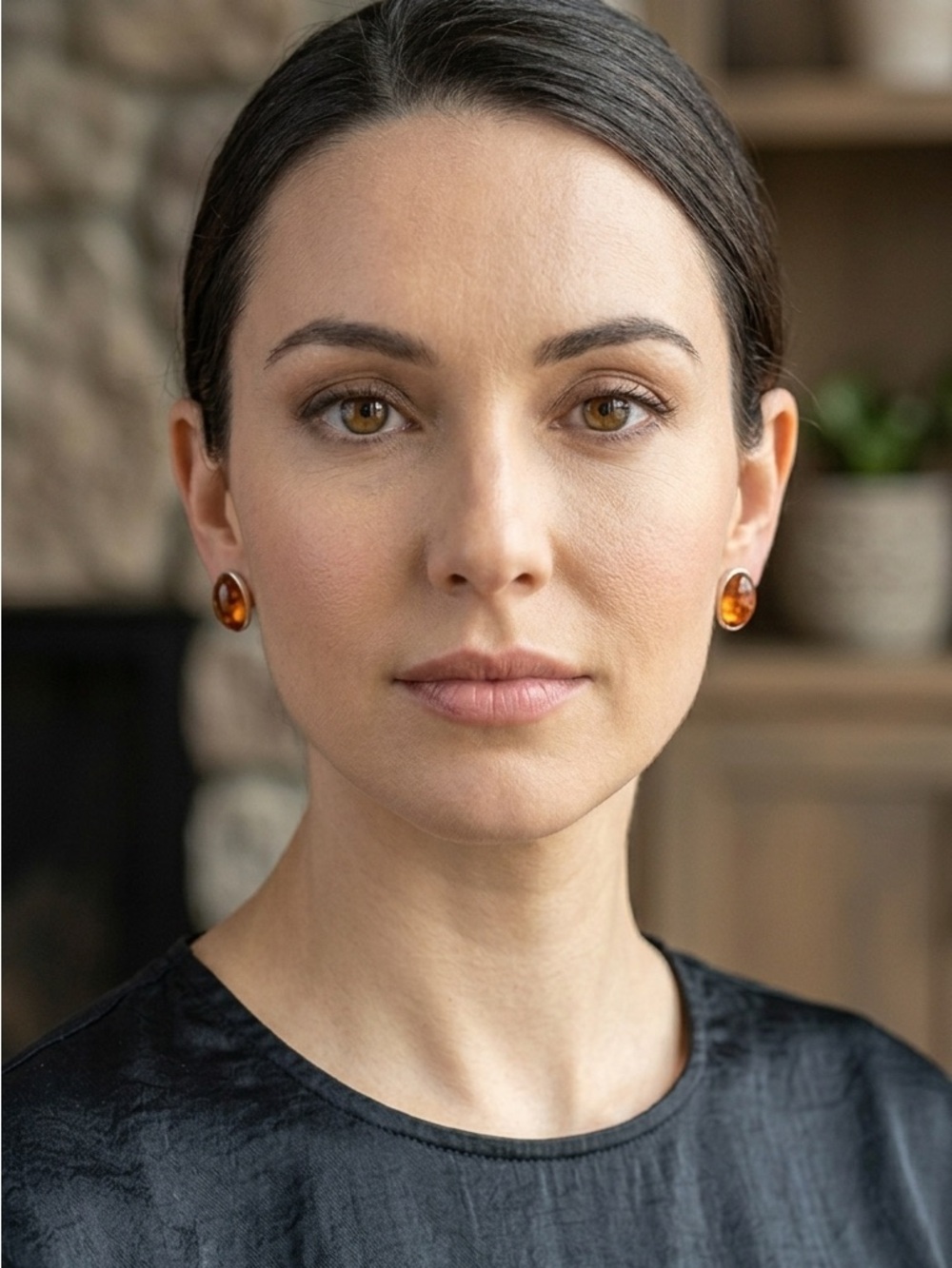 Classic Amber Oval Stud Earrings - Women's Jewelry